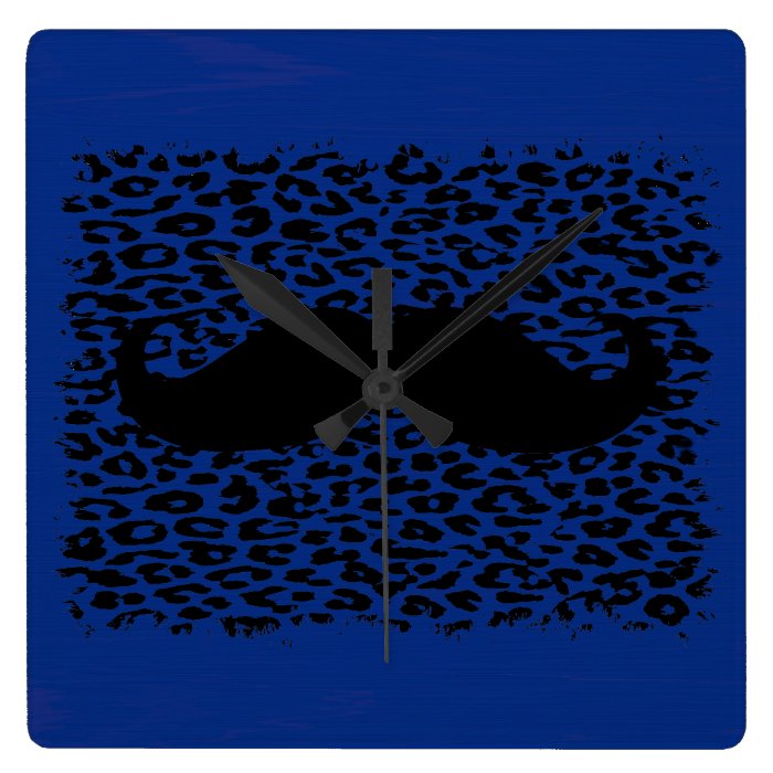 Funny Mustache on dark blue background Wallclocks