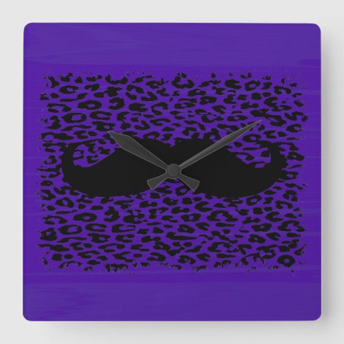 Funny Mustache on dark purple background Square Wall Clock