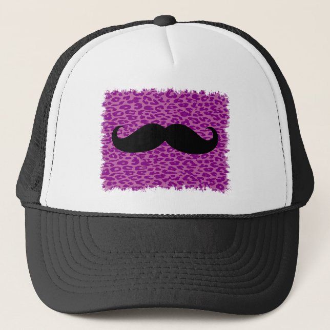 Funny Mustache on Leopard Print Trucker Hat (Front)