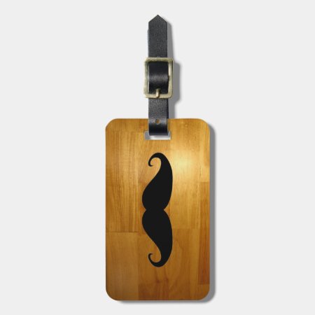 Funny Mustache On Shiny Wood Texture Background Luggage Tag