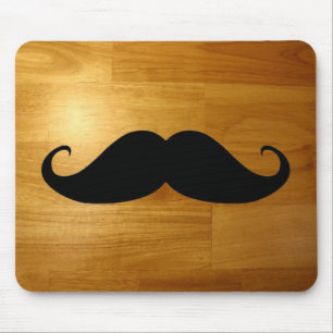 Funny Mustache on Shiny Wood Texture Background Mouse Pad