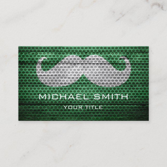 Funny Mustache on Wood Texture Business Card (Front)