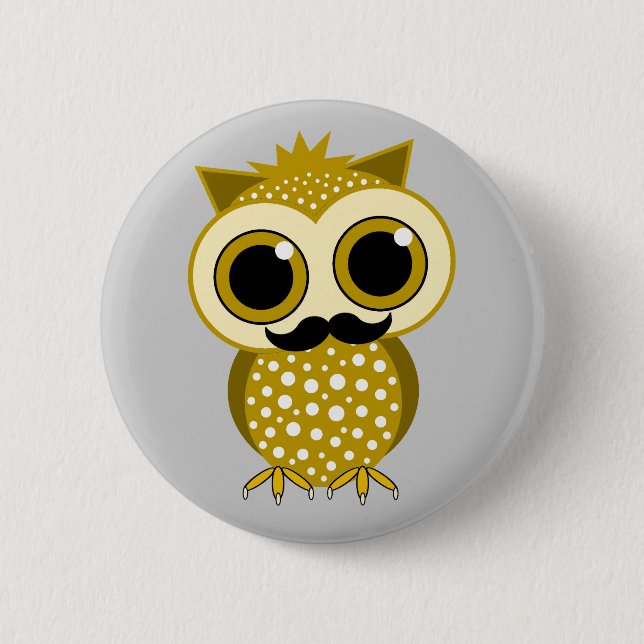 funny mustache owl button (Front)