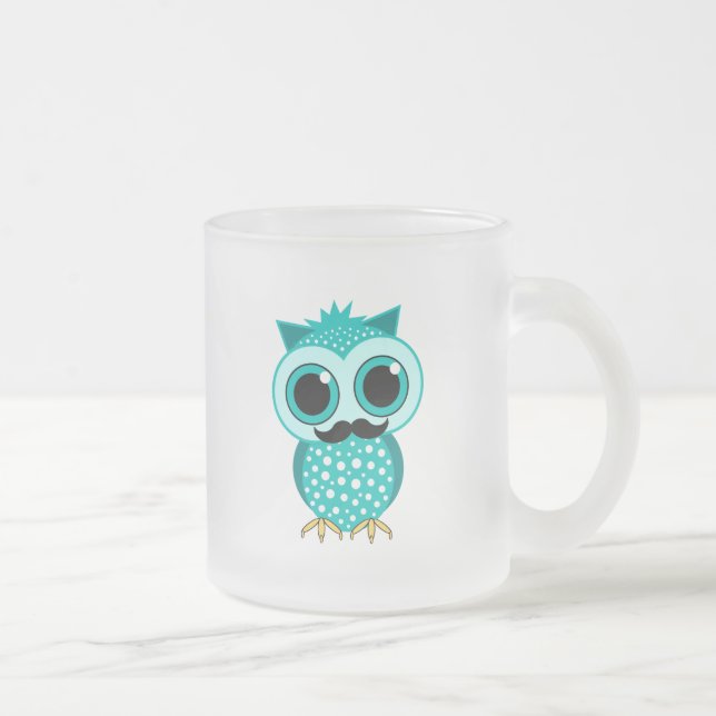 funny mustache owl frosted glass coffee mug (Right)
