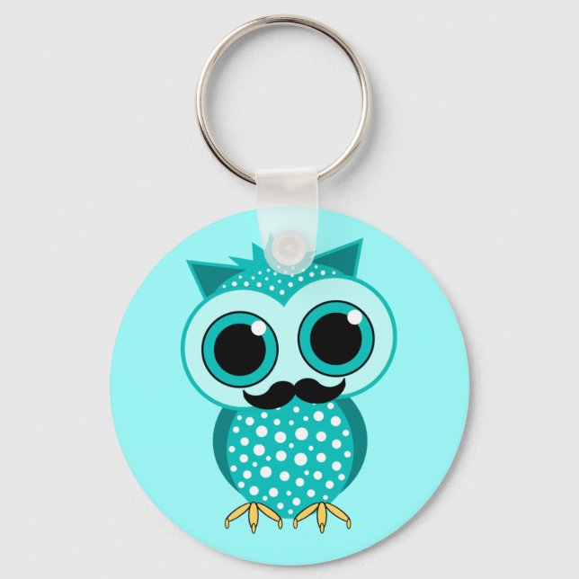 funny mustache owl keychain (Front)