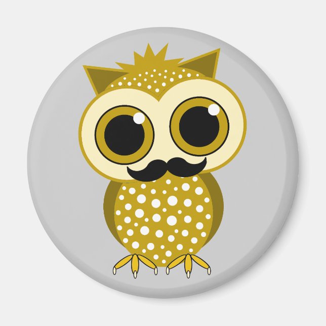 funny mustache owl magnet (Front)
