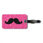 Funny Mustache Pink Glitter Luggage Tag