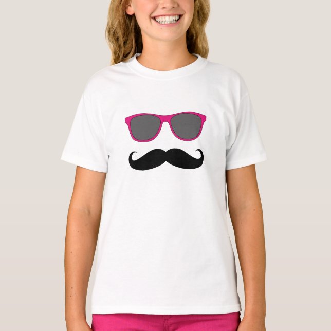 Funny Mustache, Pink Sunglasses Humour T-shirt (Front)