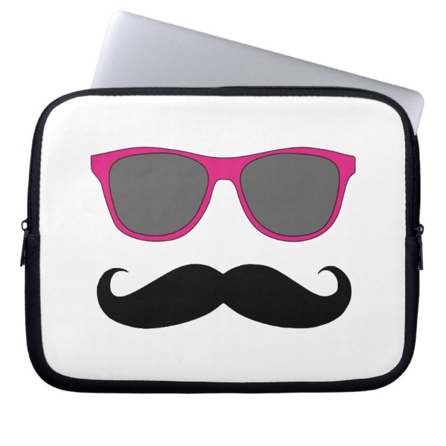 Funny Mustache, Pink Sunglasses Laptop Sleeve (Front)