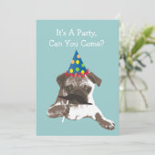 Funny Mustache Pug Birthday Party Invitation (Standing Front)