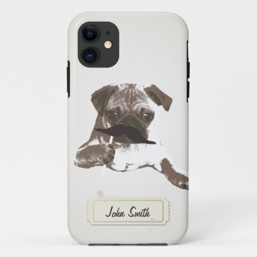 Funny Mustache Pug Custom Name iPhone 5 Case