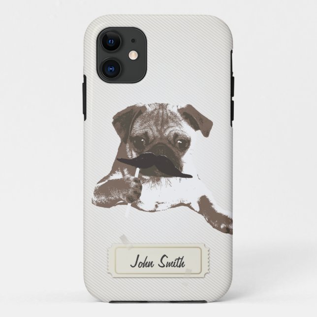 Funny Mustache Pug Custom Name iPhone 5 Case (Back)