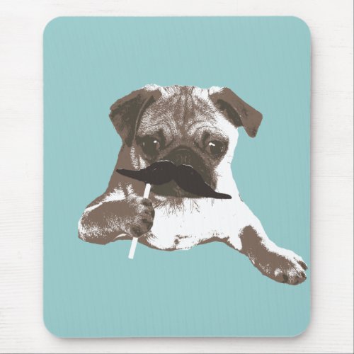Funny Mustache Pug Mouse Pad
