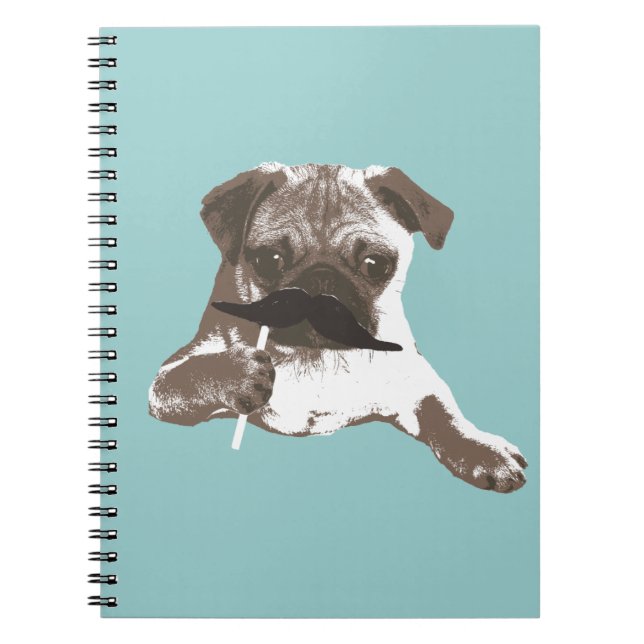 Funny Mustache Pug Notebook (Front)