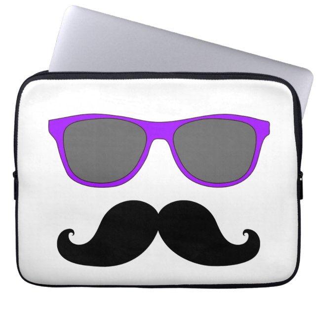 Funny Mustache, Purple Sunglasses Laptop Sleeve (Front)