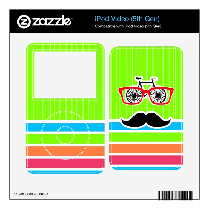 Funny Mustache; Retro Neon Rainbow Skin For iPod Video