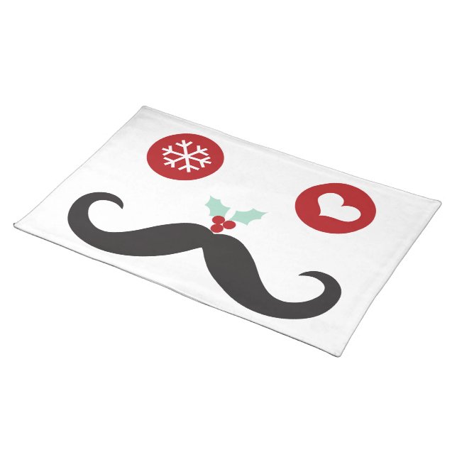 Funny Mustache Silly Face Snowflake Heart Holiday Placemat (On Table)
