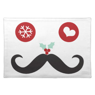 Funny Mustache Silly Face Snowflake Heart Holiday Placemat