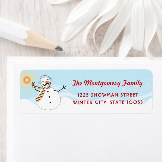 Funny Mustache Snowman Christmas Holiday Address Label (Insitu)
