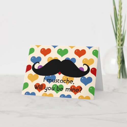 Funny mustache Valentines Day hipster hearts card