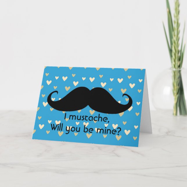 Funny mustache Valentine's Day hipster hearts card (Front)