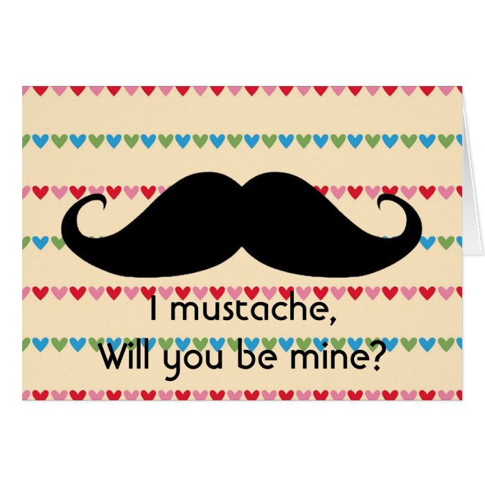 Funny mustache Valentine's Day hipster hearts card