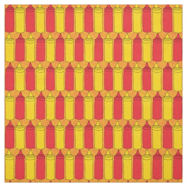 Funny Mustard and Ketchup Food Pattern Fabric (Swatch)