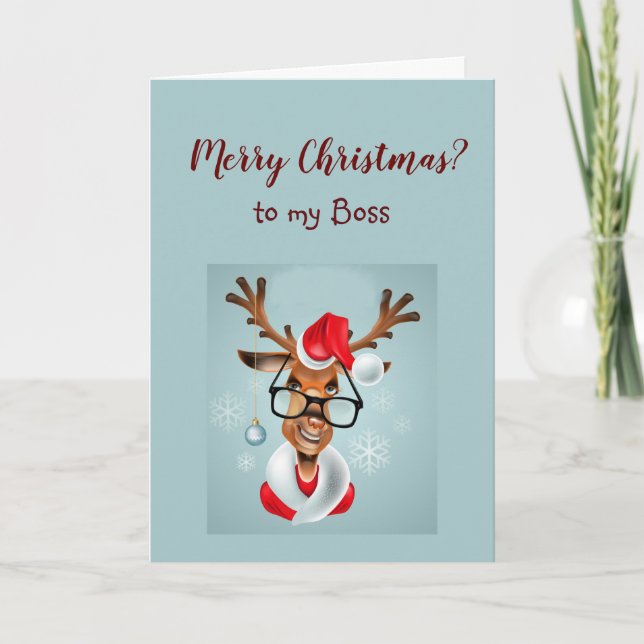 Funny My Boss Nice List Santa Humor Holiday Card (Front)