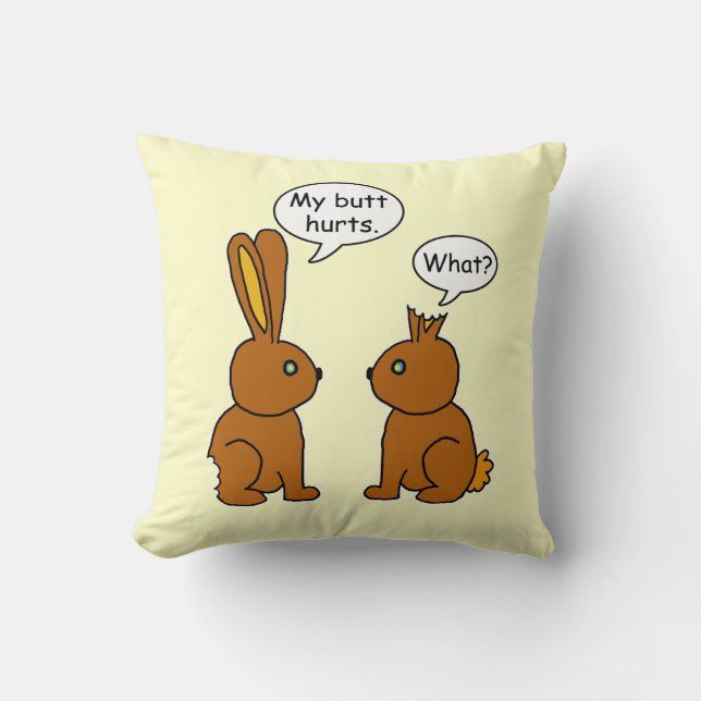 Funny My Butt Hurts Bunnies brown Throw Pillow (Front)