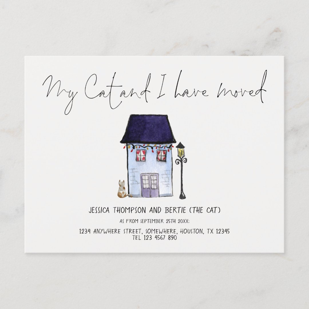 Funny My Cat and I have Moved Script New Address Announcement Postcard ...