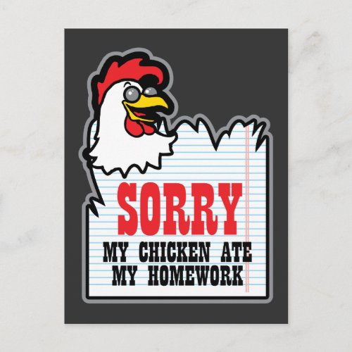 Funny My Chicken Ate My Homework Kids Teacher Postcard