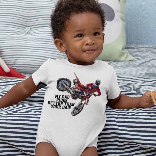 Funny My Dad Is Better Red Dirt Bike Racing Baby Bodysuit (Creator Uploaded)