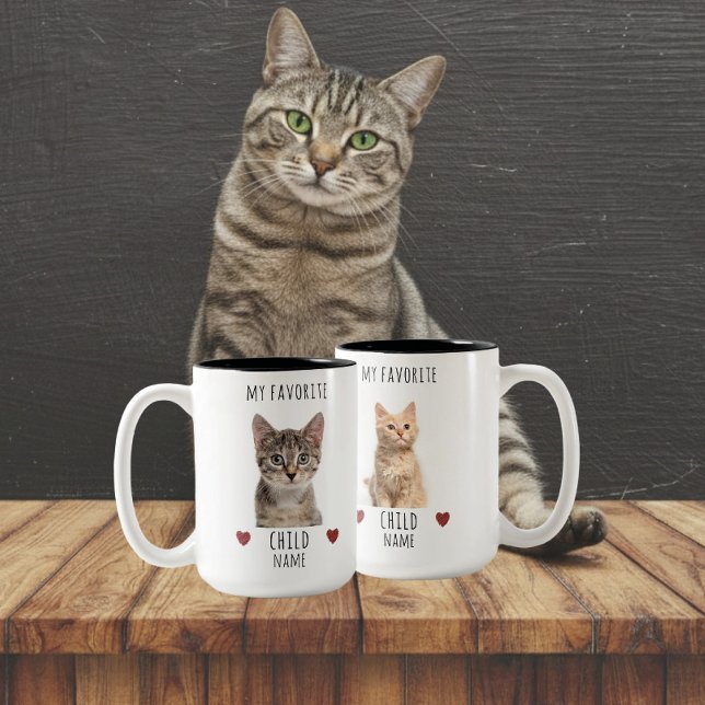 Funny My Favorite Child 2 Photo Custom Cat Name Two-Tone Coffee Mug (Creator Uploaded)