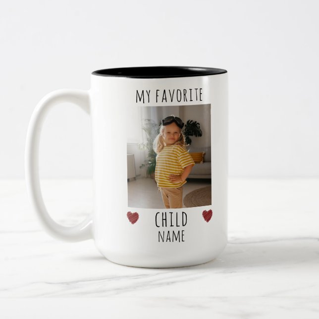 Funny My Favorite Child 2 Photo & Name Custom Two-Tone Coffee Mug (Left)