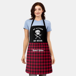 Funny My Kitchen My Rules Red Black Plaid Pattern