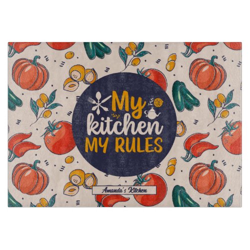 Funny My Kitchen My Rules Vegetable Food Pattern Cutting Board