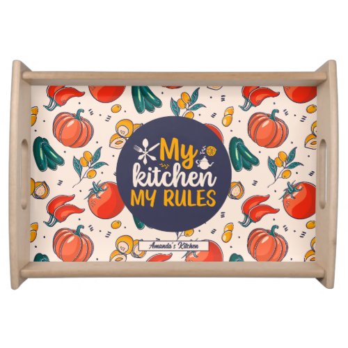 Funny My Kitchen My Rules Vegetable Food Pattern Serving Tray
