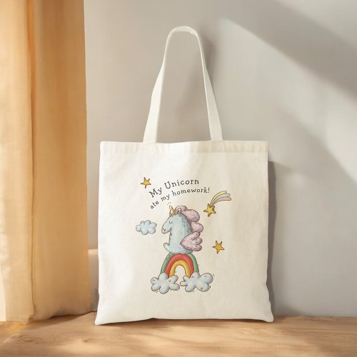 Funny My Unicorn Ate My Homework Kids Tote Bag