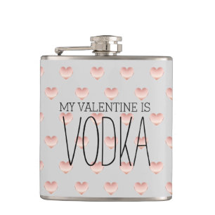 Funny My Valentine is Vodka Pink Hearts Pattern Flask