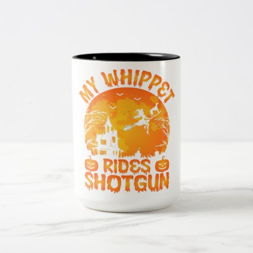 Funny My Whippet Rides Shotgun Halloween Gift Two_Tone Coffee Mug