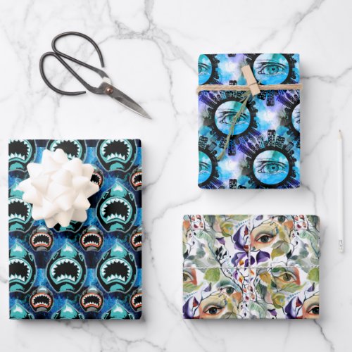 Funny Mysterious  Dark Fantasy Eyeball Watercolour Wrapping Paper Sheets