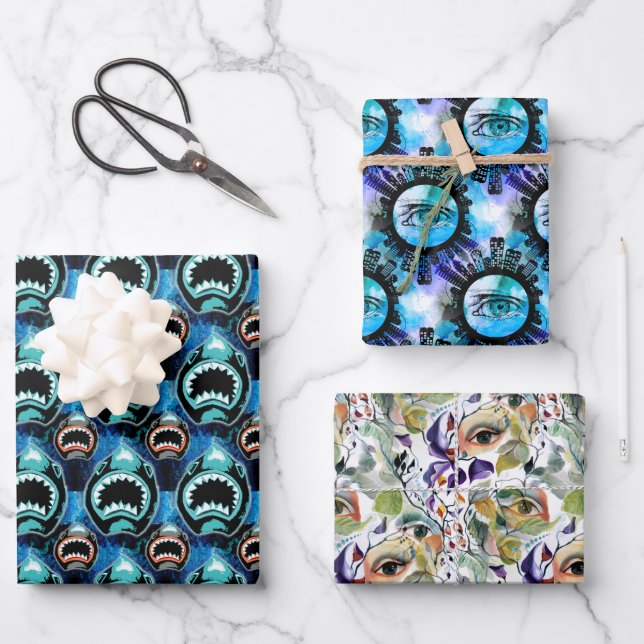 Funny Mysterious  Dark Fantasy Eyeball Watercolour Wrapping Paper Sheets (Front)