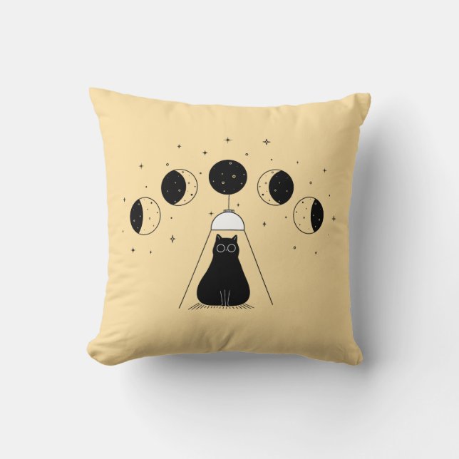 Funny Mystic Cat Phases Throw Pillow (Front)