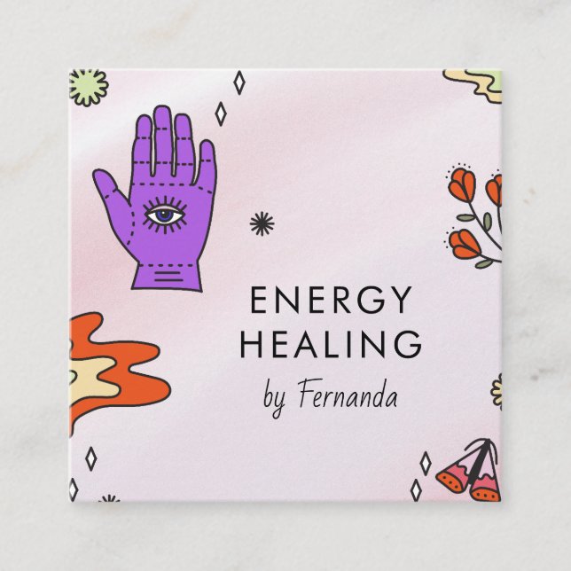 Funny Mystic Pattern Energy Healing Psychic Witch  Square Business Card (Front)