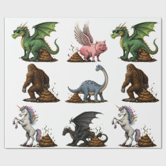 Funny Mythical Creatures Pooping Wrapping Paper