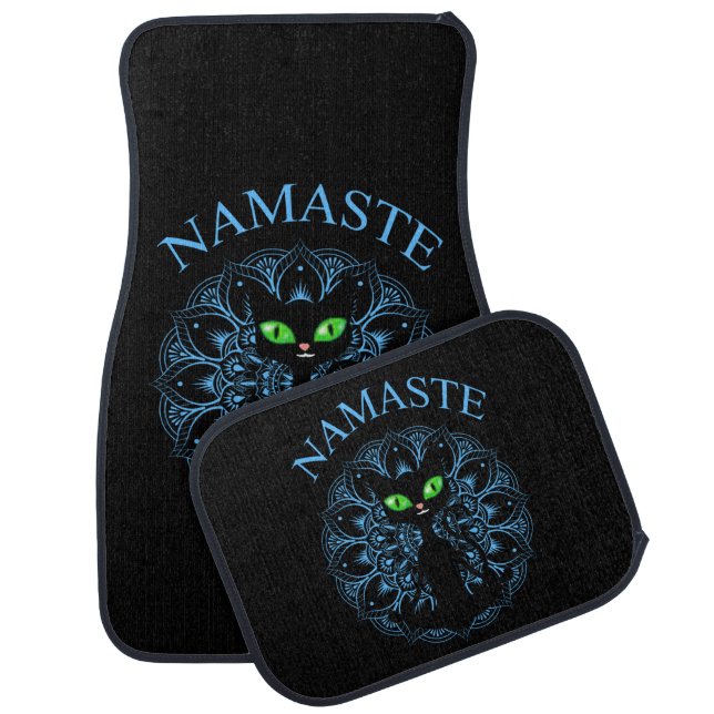 Funny Namaste Cat Yoga Blue Mandala Car Floor Mat (Set)
