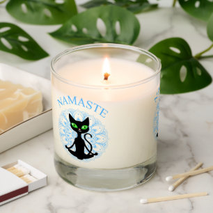 Funny Namaste Cat Yoga Blue Mandala Scented Candle