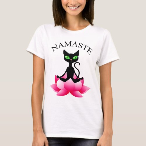Funny Namaste Cat Yoga Lotus Flower T_Shirt