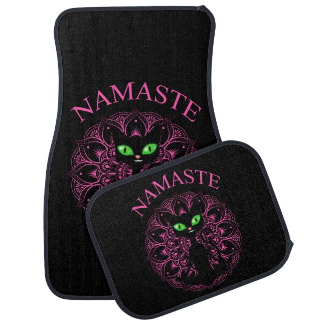 Funny Namaste Cat Yoga Pink Mandala Car Floor Mat (Set)