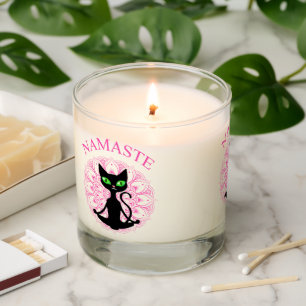 Funny Namaste Cat Yoga Pink Mandala Scented Candle